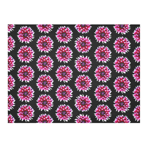 Dahlias Pattern in Pink, Red Cotton Linen Tablecloth 52"x 70"