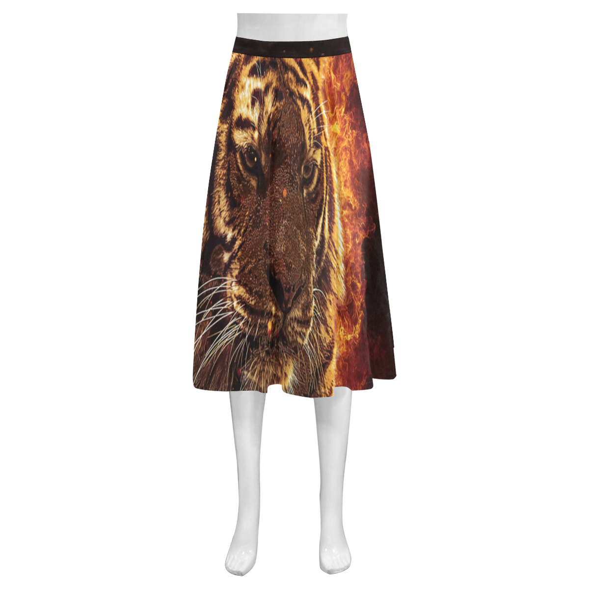 A magnificent tiger is surrounded by flames Mnemosyne Women's Crepe Skirt (Model D16)