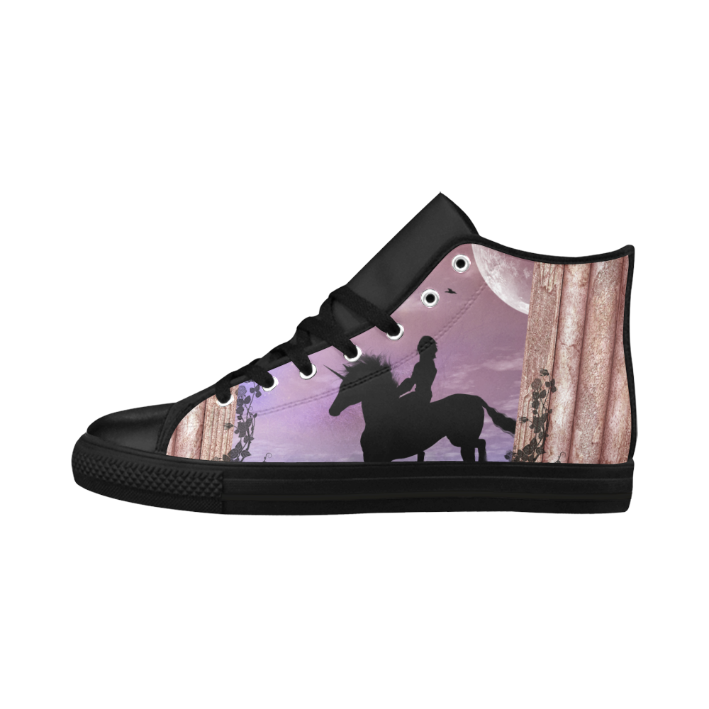 The unicorn with fairy Aquila High Top Microfiber Leather Women's Shoes/Large Size (Model 032)