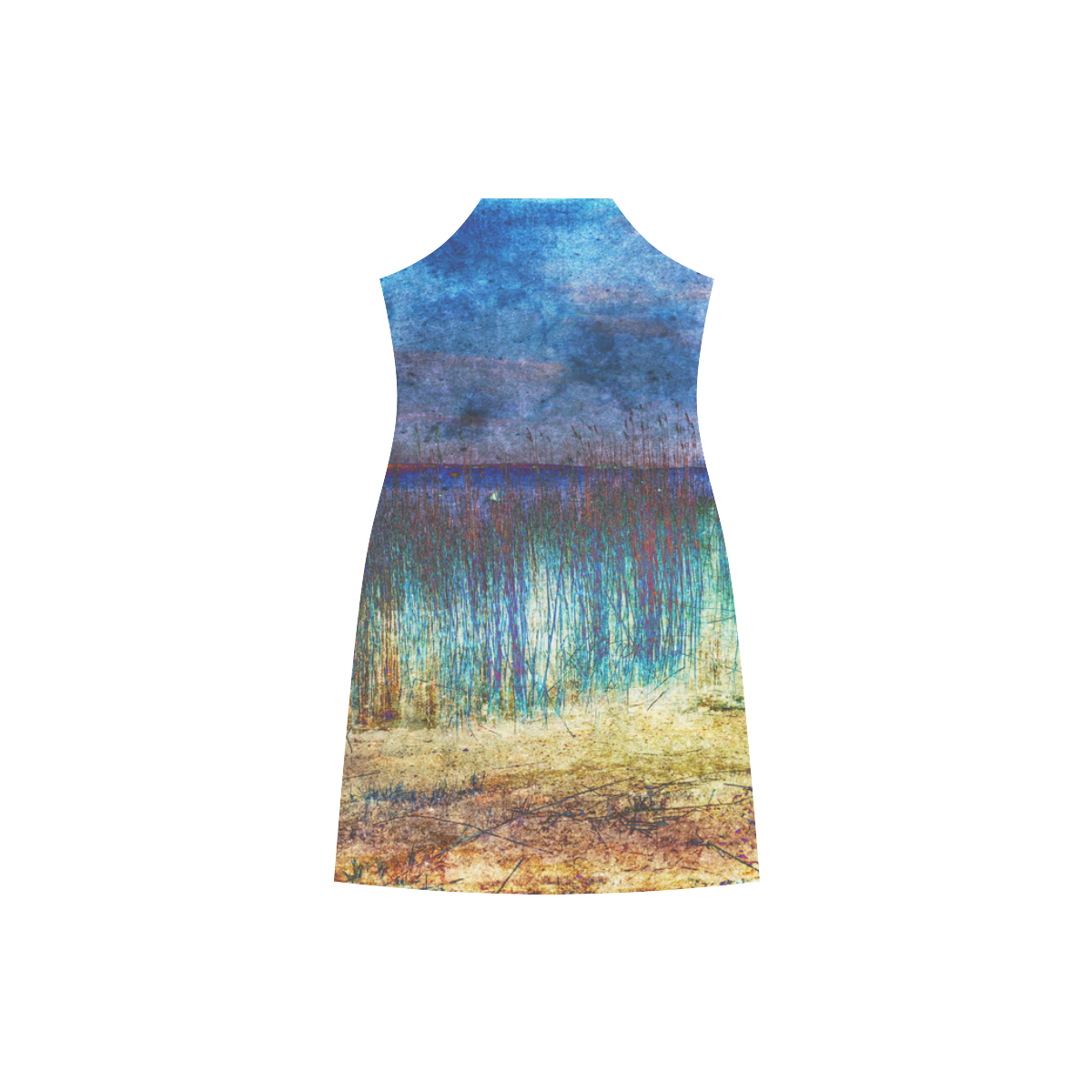 Blue Shore V-Neck Open Fork Long Dress(Model D18)