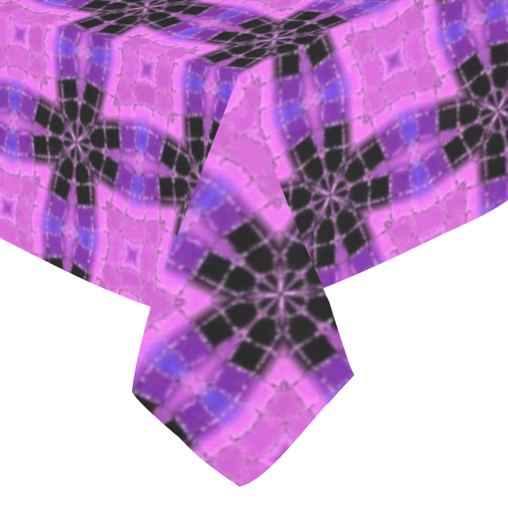 Purple and Black Geometric Pattern Cotton Linen Tablecloth 52"x 70"