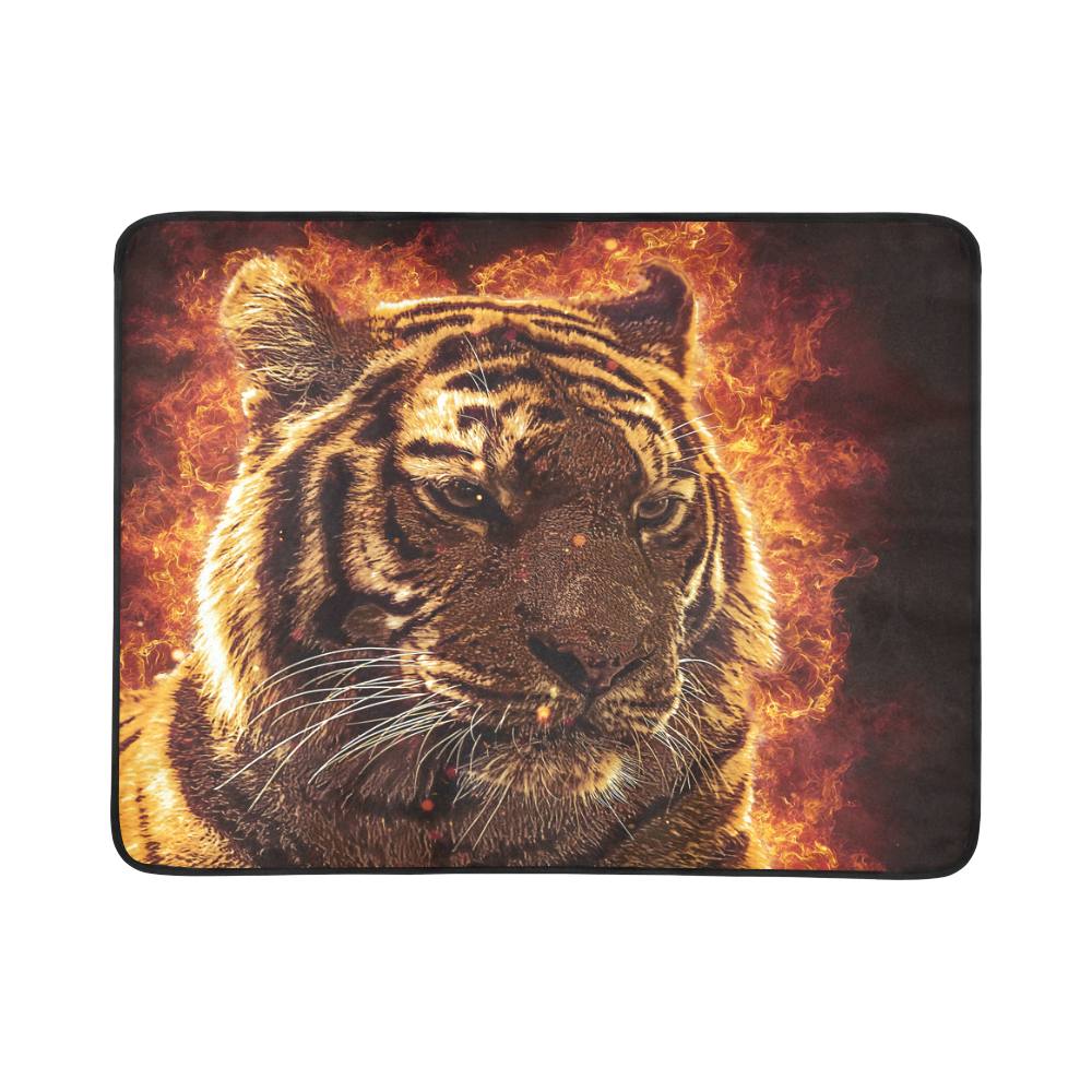A magnificent tiger is surrounded by flames Beach Mat 78"x 60"