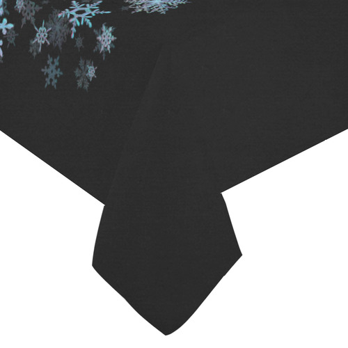 Snowflakes, Blue snow on black, stitched Cotton Linen Tablecloth 60"x120"