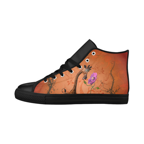 Funny giraffe speak with a flower Aquila High Top Microfiber Leather Women's Shoes/Large Size (Model 032)