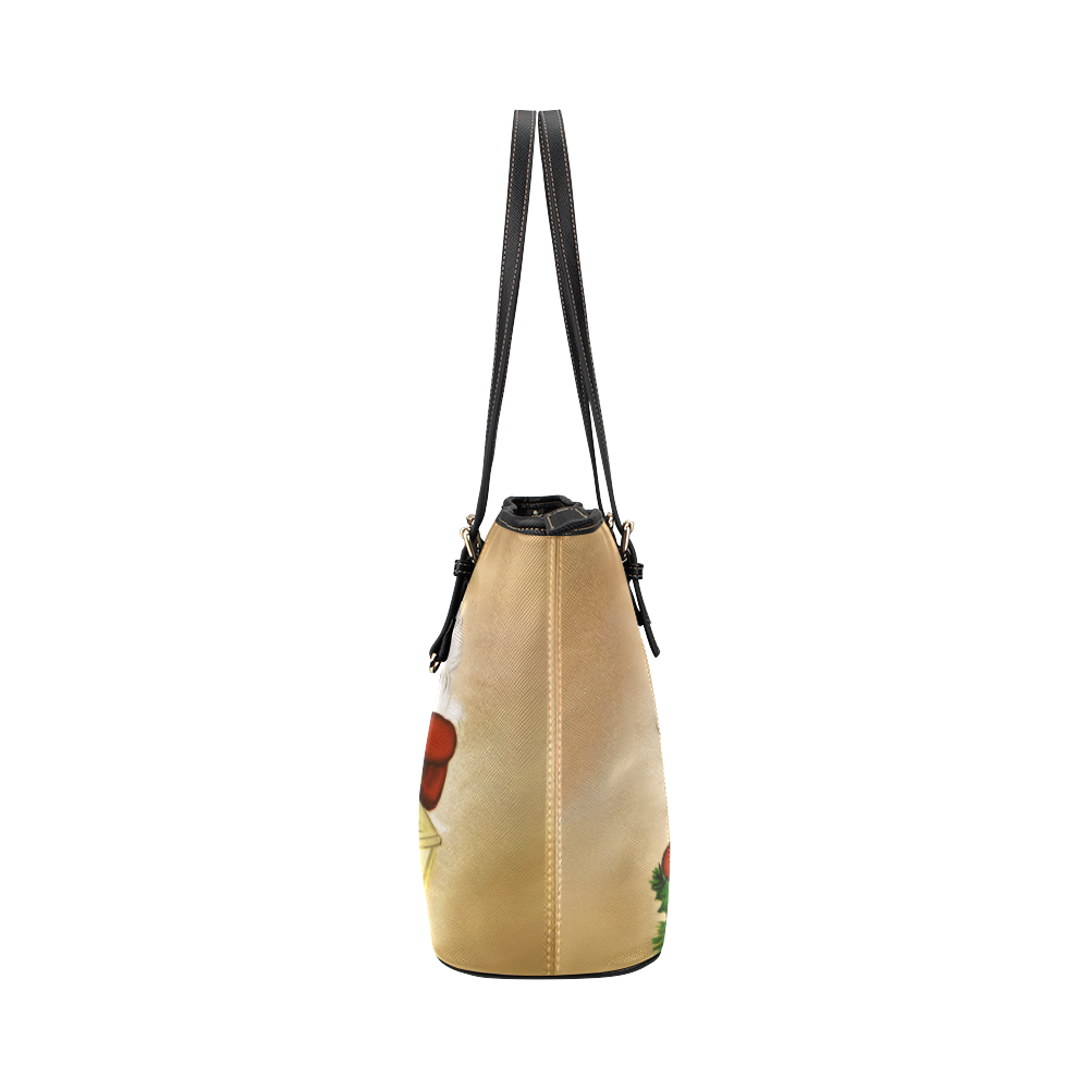 A cute Santa Claus with a mistletoe and a latern Leather Tote Bag/Large (Model 1651)