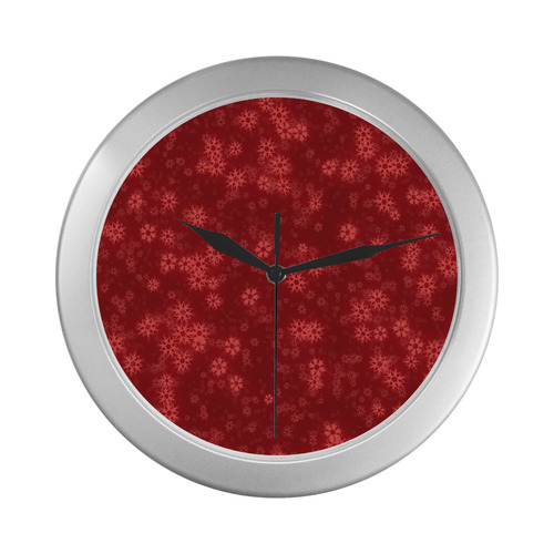 Snow stars red Silver Color Wall Clock