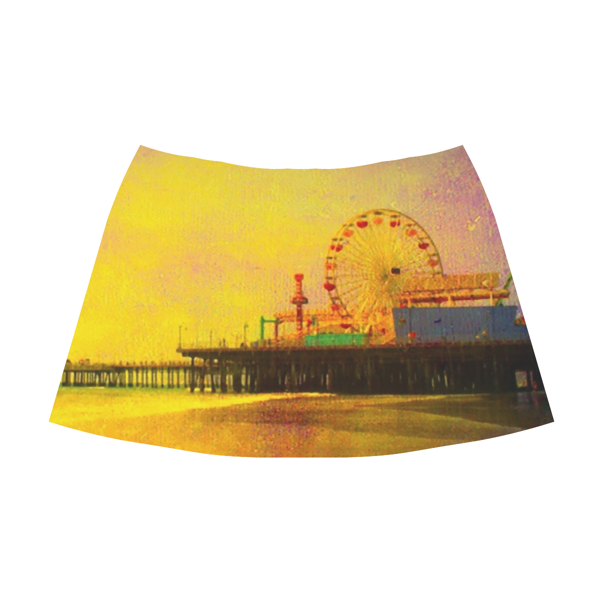 Yellow Purple Santa Monica Pier Mnemosyne Women's Crepe Skirt (Model D16)