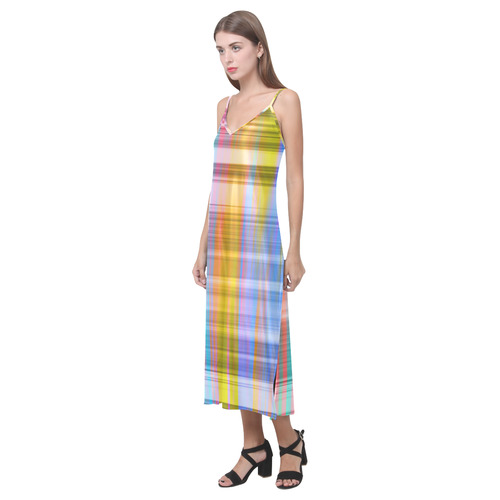 Stripes 20161005 V-Neck Open Fork Long Dress(Model D18)