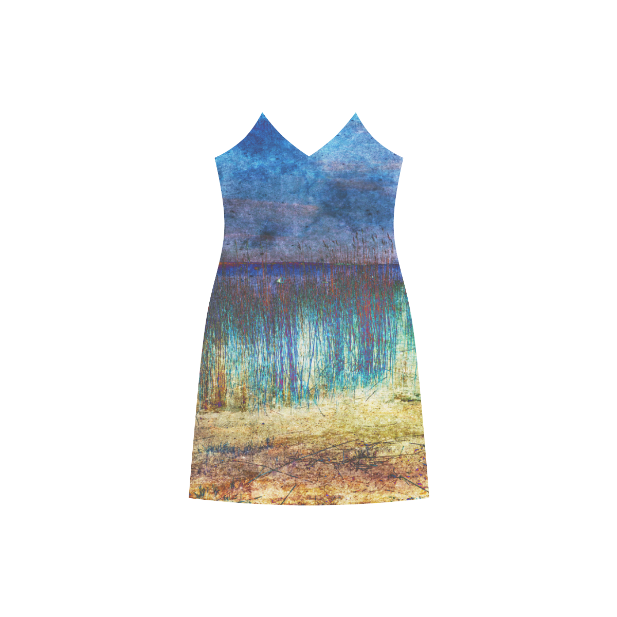 Blue Shore V-Neck Open Fork Long Dress(Model D18)