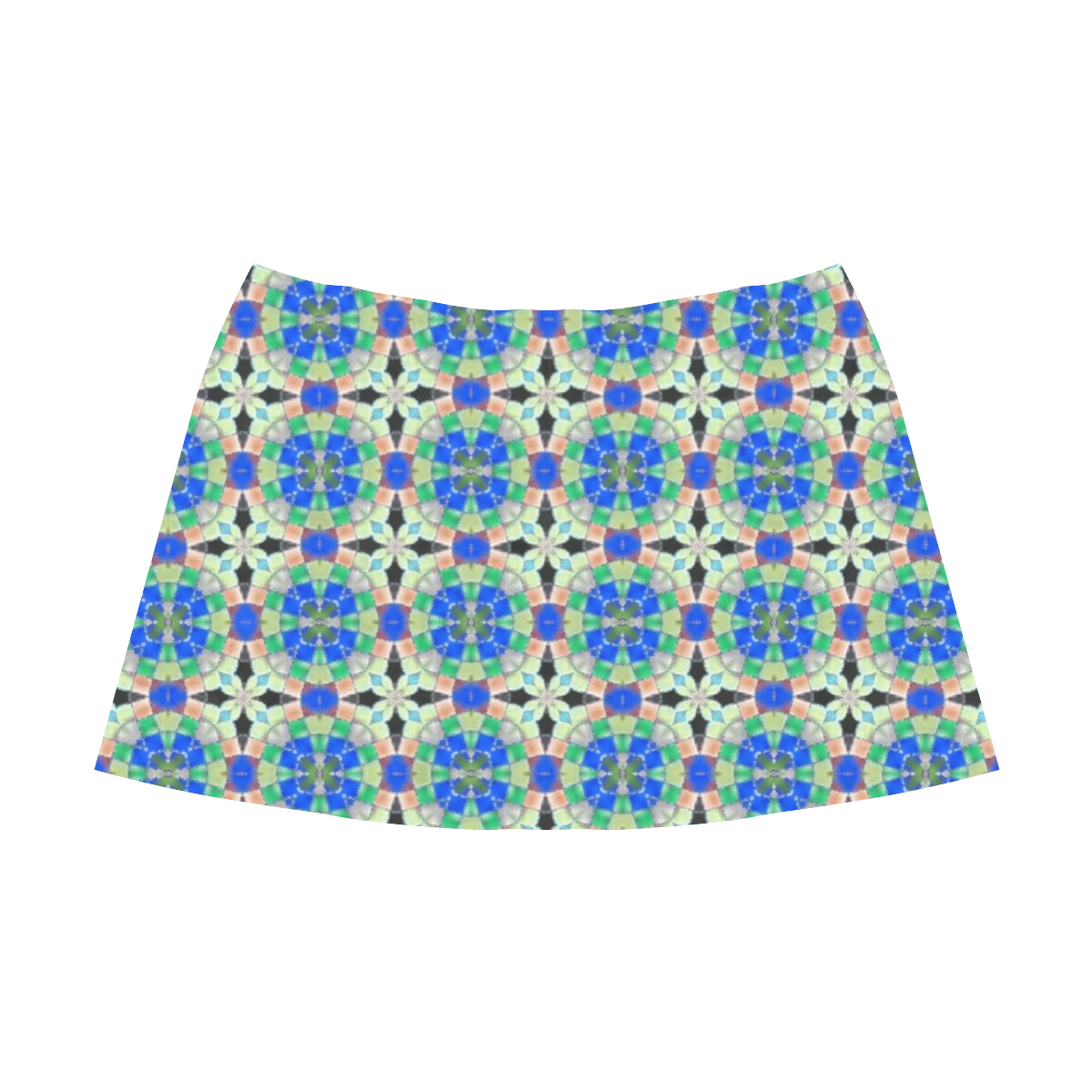 Blue Green and Peach Mnemosyne Women's Crepe Skirt (Model D16)