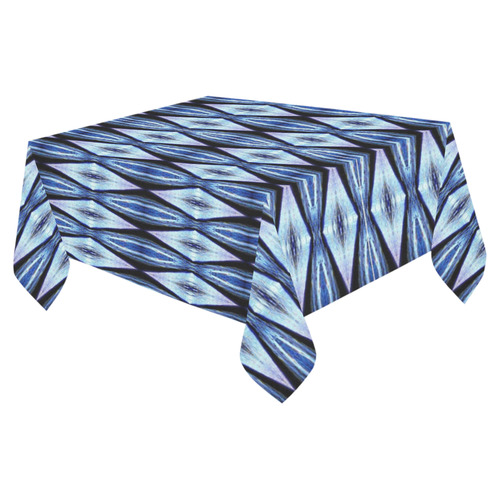 Blue White Diamond Pattern Cotton Linen Tablecloth 52"x 70"