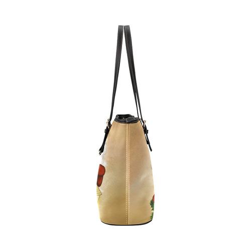 A cute Santa Claus with a mistletoe and a latern Leather Tote Bag/Small (Model 1651)