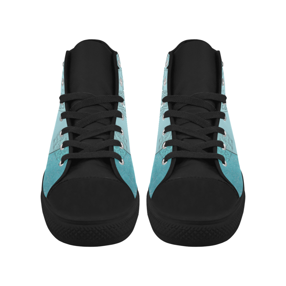 Soft blue decorative design Aquila High Top Microfiber Leather Women's Shoes/Large Size (Model 032)