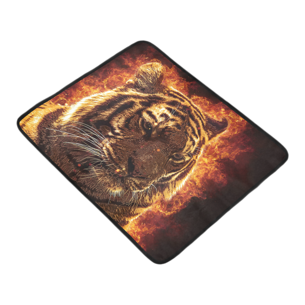 A magnificent tiger is surrounded by flames Beach Mat 78"x 60"
