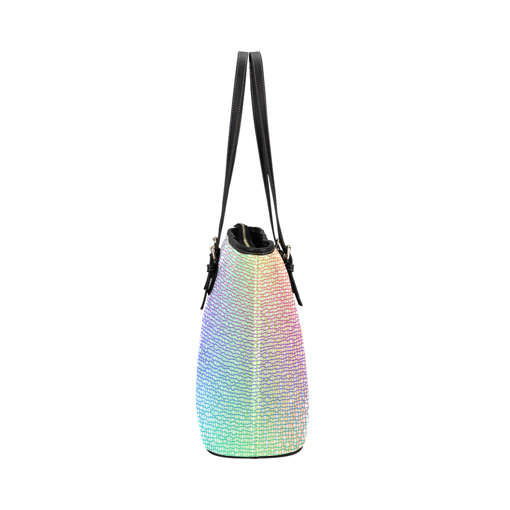 Rainbow Fine Art Grid Leather Tote Bag/Small (Model 1651)