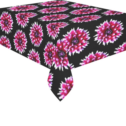 Dahlias Pattern in Pink, Red Cotton Linen Tablecloth 52"x 70"