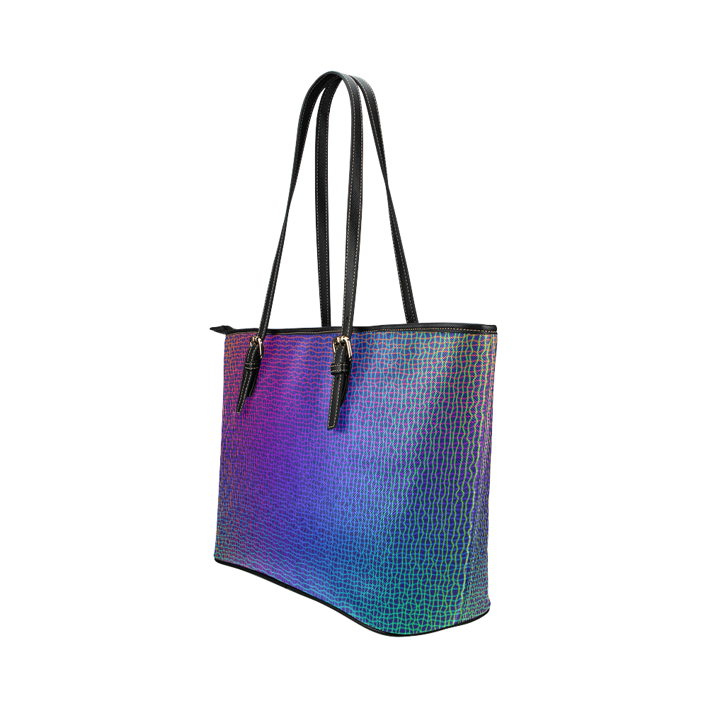 Rainbow Fine Art Grid Black Leather Tote Bag/Small (Model 1651)