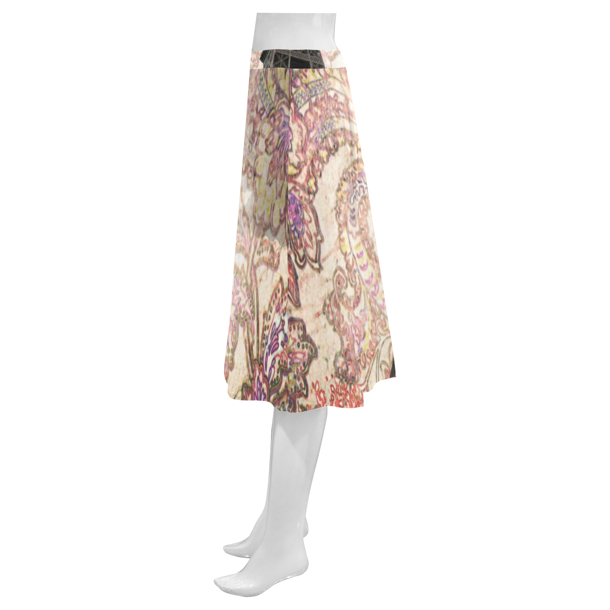 Floral Eiffel Tower Mnemosyne Women's Crepe Skirt (Model D16)