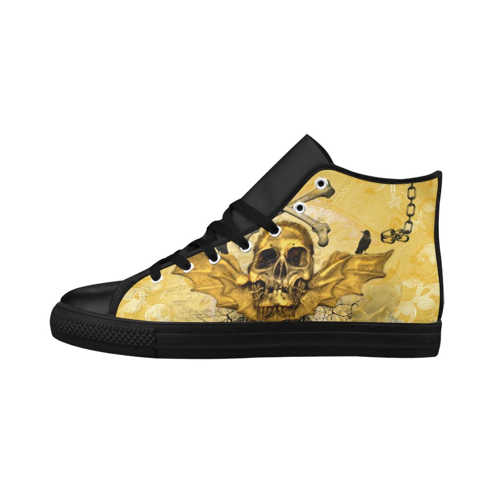 Awesome skull in golden colors Aquila High Top Microfiber Leather Women's Shoes/Large Size (Model 032)