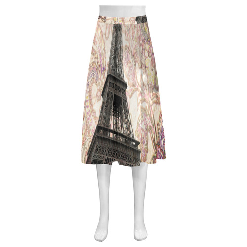Floral Eiffel Tower Mnemosyne Women's Crepe Skirt (Model D16)
