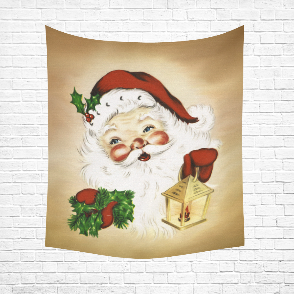 A cute Santa Claus with a mistletoe and a latern Cotton Linen Wall Tapestry 51"x 60"