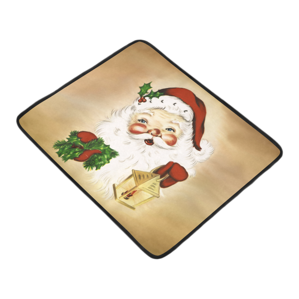 A cute Santa Claus with a mistletoe and a latern Beach Mat 78"x 60"