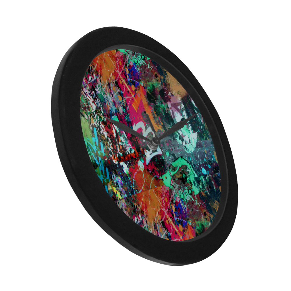 Graffiti Wall and Paint Splatter Circular Plastic Wall clock