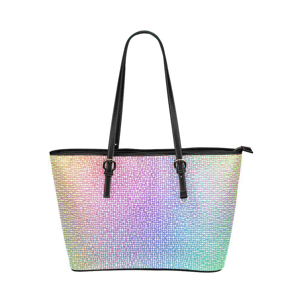 Rainbow Fine Art Grid Leather Tote Bag/Small (Model 1651)