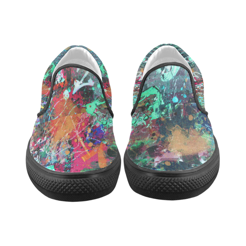 Graffiti Wall and Paint Splatter Men's Unusual Slip-on Canvas Shoes (Model 019)