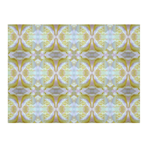 White Yellow  Pattern Cotton Linen Tablecloth 52"x 70"