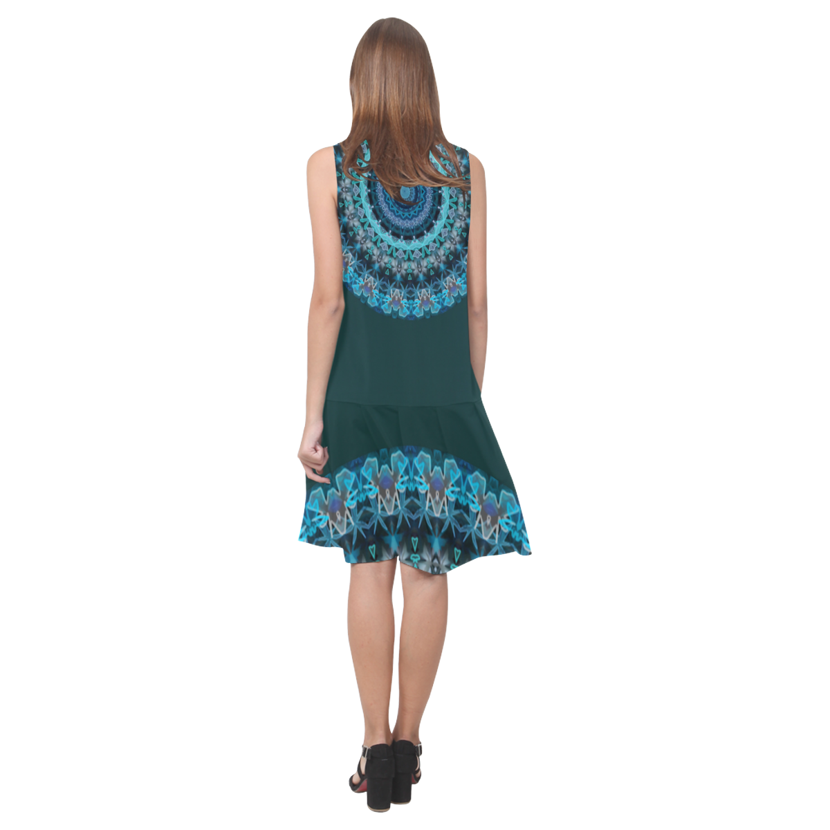 Aqua Kaleidoscope At Night Sleeveless Splicing Shift Dress(Model D17)