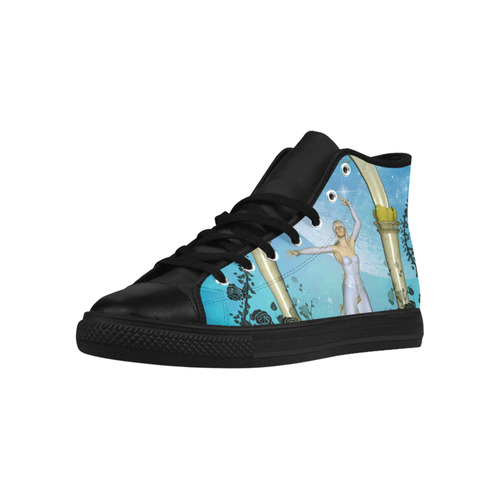 Dancing in the sky with roses Aquila High Top Microfiber Leather Women's Shoes/Large Size (Model 032)
