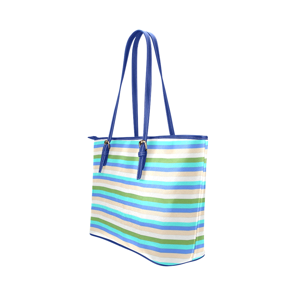 Beach Color Stripes of Sint Maarten Leather Tote Bag/Small (Model 1651)