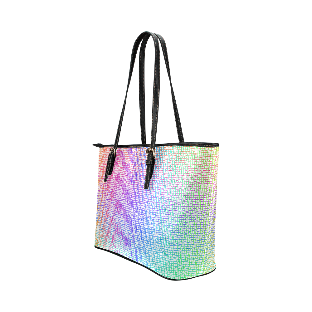 Rainbow Fine Art Grid Leather Tote Bag/Small (Model 1651)