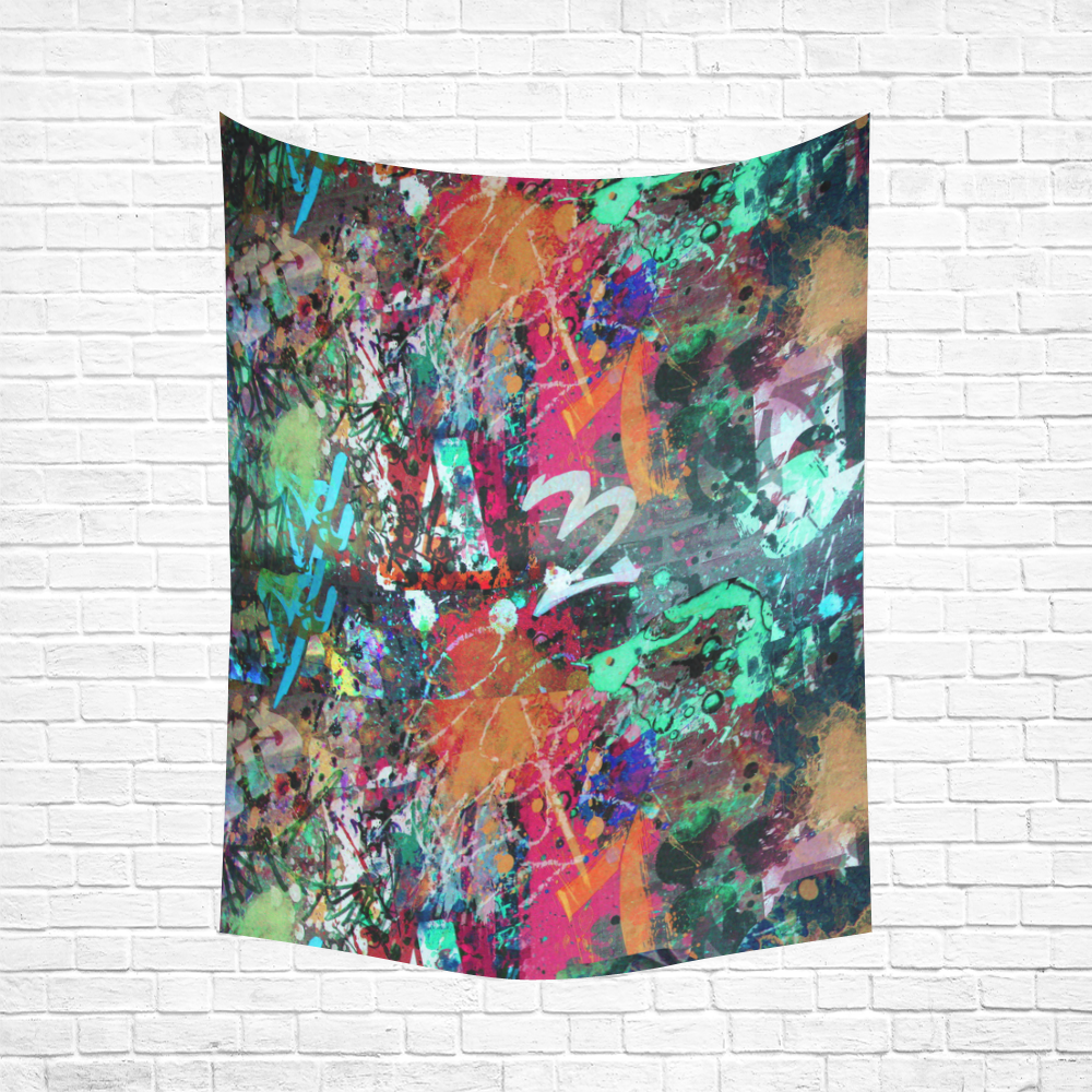 Graffiti Wall and Paint Splatter Cotton Linen Wall Tapestry 60"x 80"