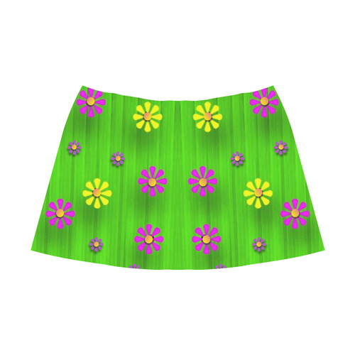 flower print on green Mnemosyne Women's Crepe Skirt (Model D16)