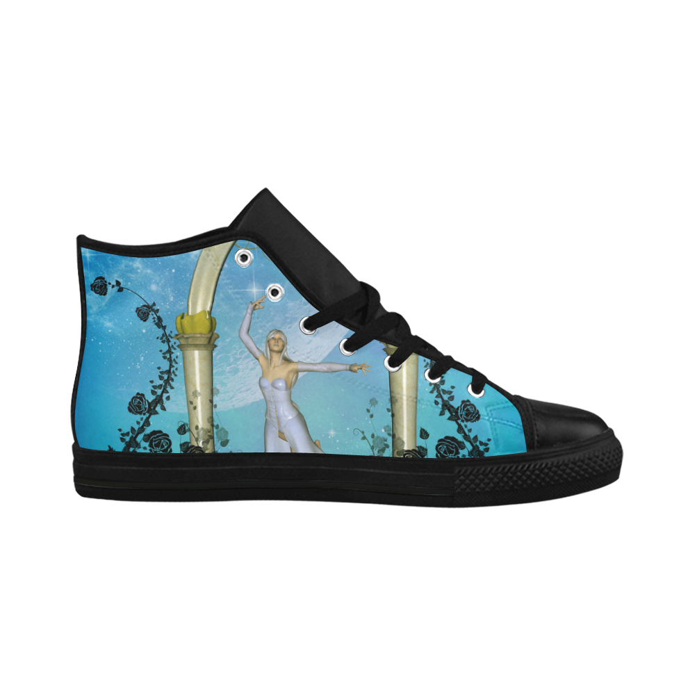 Dancing in the sky with roses Aquila High Top Microfiber Leather Women's Shoes/Large Size (Model 032)