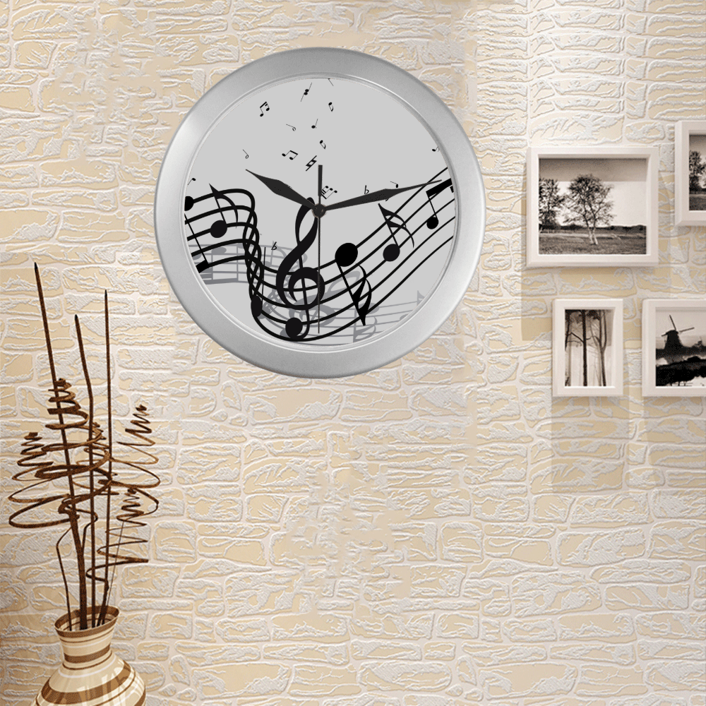 Music Silver Color Wall Clock