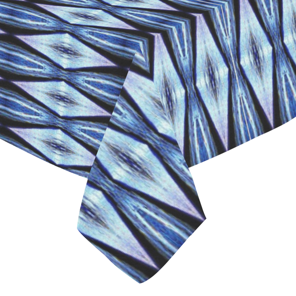 Blue White Diamond Pattern Cotton Linen Tablecloth 52"x 70"