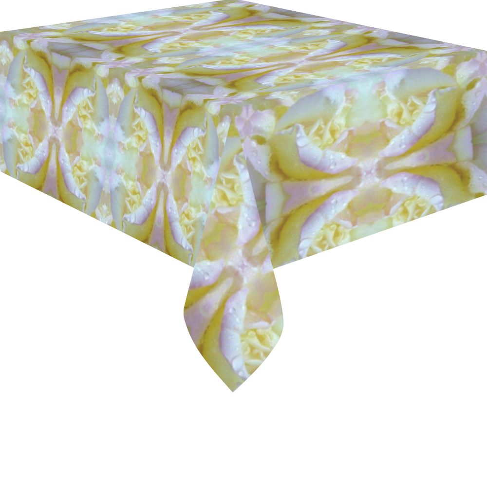White Yellow  Pattern Cotton Linen Tablecloth 52"x 70"