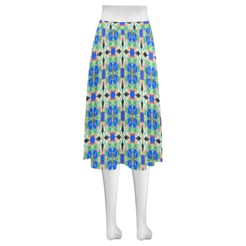 Blue Green and Peach Mnemosyne Women's Crepe Skirt (Model D16)