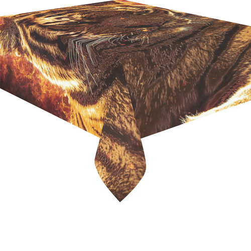 A magnificent tiger is surrounded by flames Cotton Linen Tablecloth 52"x 70"