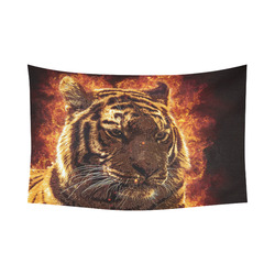 A magnificent tiger is surrounded by flames Cotton Linen Wall Tapestry 90"x 60"