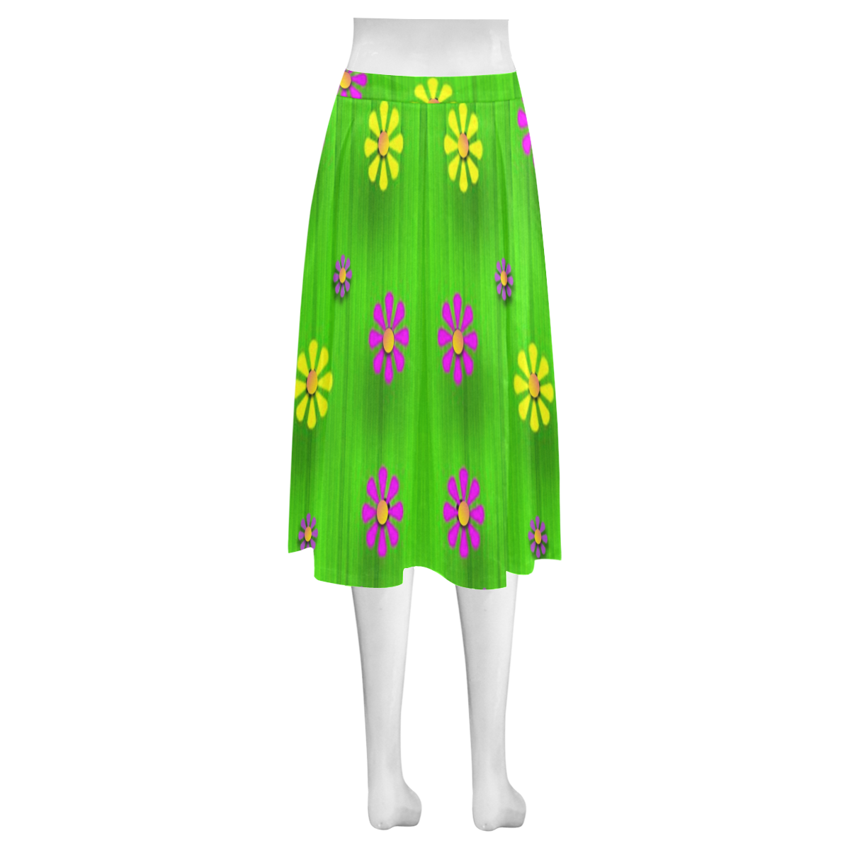 flower print on green Mnemosyne Women's Crepe Skirt (Model D16)