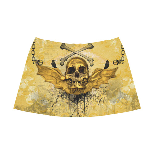Awesome skull in golden colors Mnemosyne Women's Crepe Skirt (Model D16)