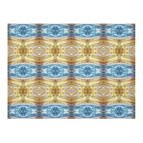 Gold and Blue Elegant Pattern Cotton Linen Tablecloth 52"x 70"