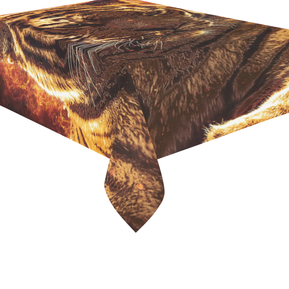 A magnificent tiger is surrounded by flames Cotton Linen Tablecloth 60"x 84"