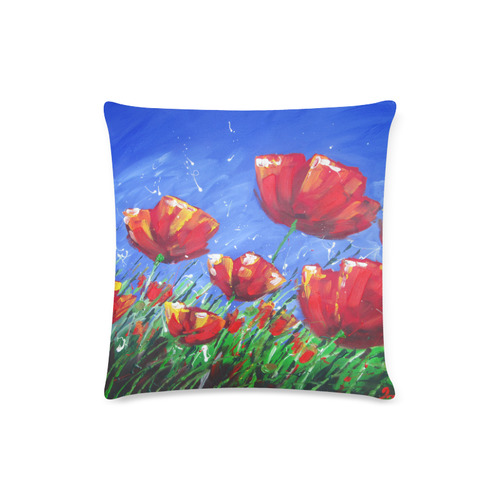 Summer Red Poppies Custom Zippered Pillow Case 16"x16"(Twin Sides)