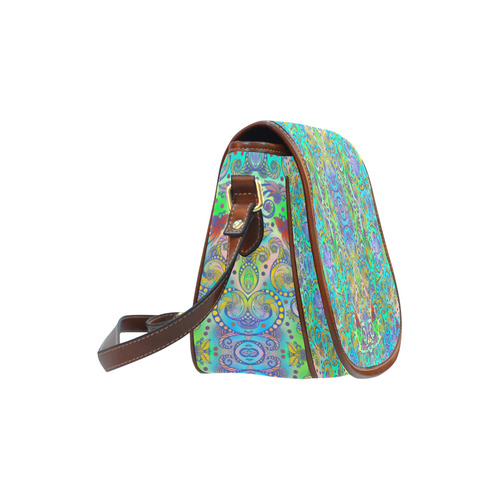 Oriental Flowers Spirals Ornaments Soft Colored Saddle Bag/Small (Model 1649) Full Customization