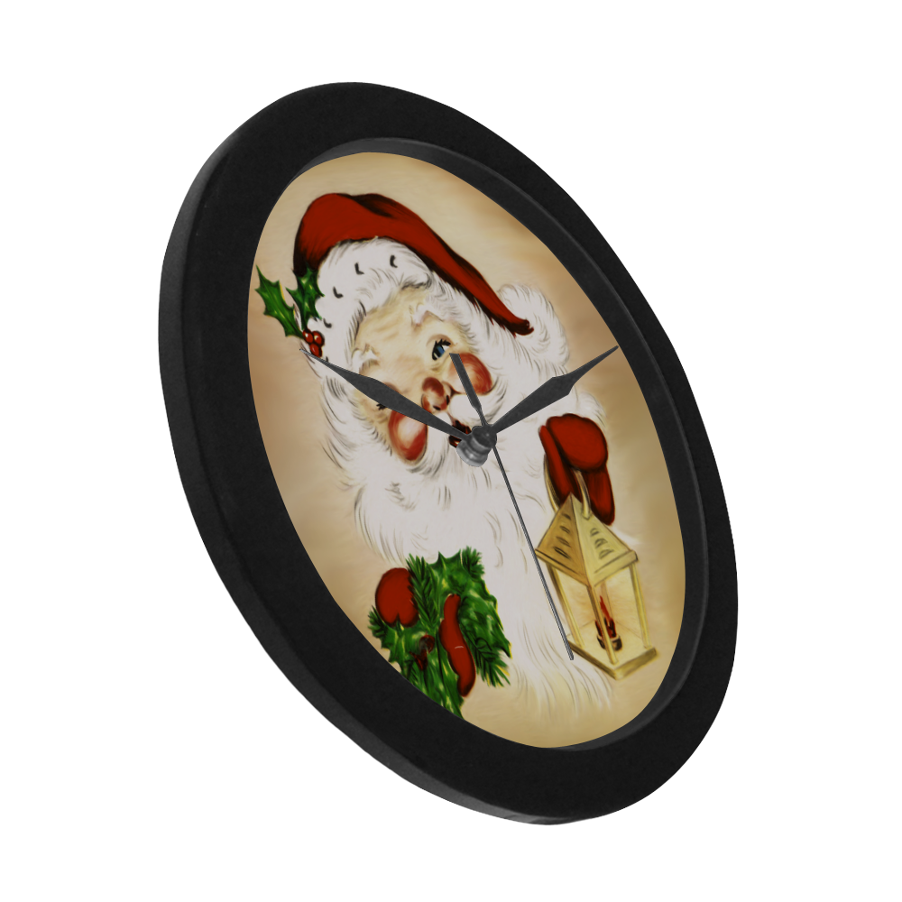 A cute Santa Claus with a mistletoe and a latern Circular Plastic Wall clock